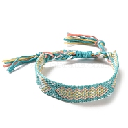 Polyester-cotton Braided Rhombus Pattern Cord Bracelet, Ethnic Tribal Adjustable Brazilian Bracelet for Women, Pale Turquoise, 5-7/8~11 inch(15~28cm)(FIND-PW0013-001A-16)
