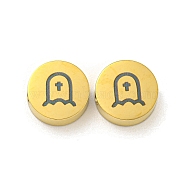 Halloween Theme 304 Stainless Steel Beads, Real 18K Gold Plated, Flat Round, Tombstone, 8x3mm, Hole: 2mm(STAS-M069-01H-G)