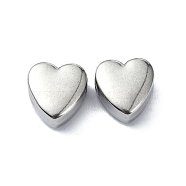 304 Stainless Steel Beads, Heart, Stainless Steel Color, 10x9.5x5mm, Hole: 2mm(STAS-C089-03B-P)