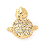 Brass Micro Pave Cubic Zirconia Connector Charms, Pineapple, Real 18K Gold Plated, 17x15.5x4.5mm, Hole: 1.5mm(KK-U053-11G)