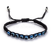 Unisex Adjustable Handmade Polyester Cord Braided Bead Bracelets, with Evil Eye Resin Beads, Black(LF9918-1)