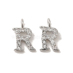 Initial Letter Brass Micro Pave Cubic Zirconia Pendants, Letter R, 9~10x4~10x1.5~2mm, Hole: 1.5mm(ZIRC-F008-R)