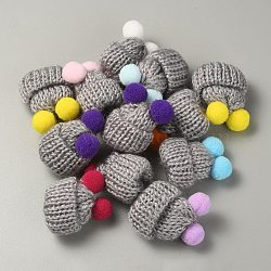 Woolen Crochet Mini Hat with Double Pom Pom Ball, Ornament Accessories, Light Grey, 35x31x28mm(DIY-WH0032-56I)