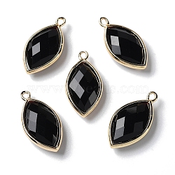 Natural Obsidian Pendants, with Platinum Brass Edge, Faceted, Horse Eye, 22x12x5.5mm, Hole: 1.8mm(G-B009-01G-W)