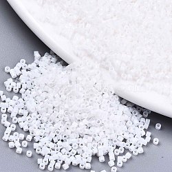 11/0 Grade A Glass Seed Beads, Cylinder, Uniform Seed Bead Size, Frosted Colours, White, 1.5x1mm, Hole: 0.5mm, about 2000pcs/10g(X-SEED-S030-0401F)