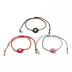 Adjustable Nylon Thread Braided Bead Bracelets, with Brass Heart Beads, Golden, Mixed Color, Inner Diameter: 2-1/8~4 inch(5.5~10cm)(BJEW-JB05868)