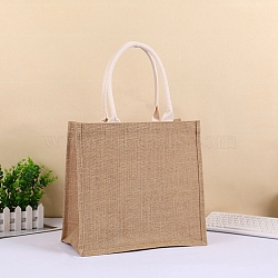 Blank Burlap Bags Totes with Handle, Rectangle, Tan, 25x15x25cm(PW-WG30877-01)