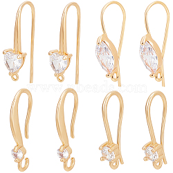 16Pcs 4 Style Brass Earring Hooks, Ear Wire with Cubic Zirconia and Horizontal Loops, Real 18K Gold Plated, 17~23x3~17mm, Hole: 1.2~2mm, Pin: 0.7~1.5mm, 4Pcs/style(KK-BBC0012-53)