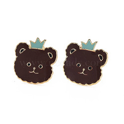 Bear with Crown Enamel Pin, Animal Alloy Brooch for Backpack Clothes, Cadmium Free & Lead Free, Light Gold, Coconut Brown, 20x18x11mm, Pin: 1mm(PALLOY-S132-277)