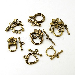 Mixed Tibetan Style Toggle Clasps, Antique Bronze, Toggle: 15~25x10~15mm, Bar: 15~25mm, Hole: 2~3mm(TIBE-MSMC008-01AB)