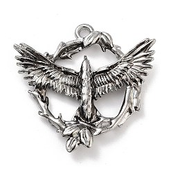 Tibetan Style Alloy Pendants, Eagel with Round, Antique Silver, 40x41x5mm, Hole: 3mm(FIND-U006-14AS-08)