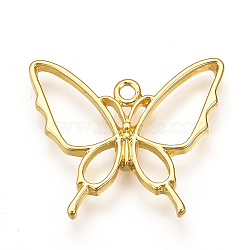 Rack Plating Alloy Open Back Bezel Pendants, For DIY UV Resin, Epoxy Resin, Pressed Flower Jewelry, Cadmium Free & Nickel Free & Lead Free, Butterfly, Golden, 26x30x2.5mm, Hole: 2mm(X-PALLOY-Q351-37G-FF)