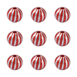 Natural Wooden Beads, DIY Jewelry Accessories, Round with Stripe Patten, Red, 5/8 inch(16mm), Hole: 4mm(WOOD-TAC0010-04D)