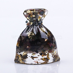 Resin Money Bag Display Decoration, with Natural Tourmaline Chips inside Statues for Home Office Decorations, 46x25x50mm(PW-WG42704-03)