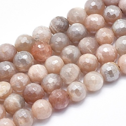 Electroplate Natural Sunstone Beads Strands, Faceted, Round, 8mm, Hole: 1mm, about 50pcs/strand, 15.7 inch(G-K256-17-8mm)
