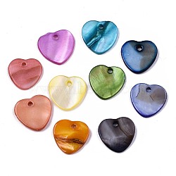 Natural Freshwater Shell Charms, Dyed, Heart, Mixed Color, 12.5x13x2mm, Hole: 1.5mm(SHEL-R113-17)