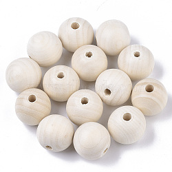 Natural Unfinished Wood Beads, Waxed Wooden Beads, Smooth Surface, Round, Macrame Beads, Large Hole Beads, Floral White, 30mm, Hole: 6~7mm(WOOD-S651-A30mm-LF)