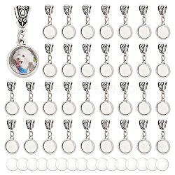 Tibetan Style Alloy Pendants, with Transparent Glass Cabochons, Flat Round, Antique Silver, 34mm, Hole: 6mm(PALLOY-AB00022)