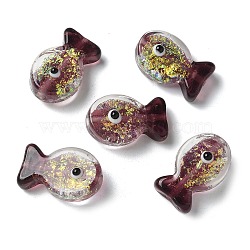 Handmade Foil Lampwork Fish Beads, with Enamel, Gradient Color, Coconut Brown, 20x23x8.5mm, Hole: 1.8mm(FOIL-Z001-01H)