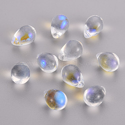 Transparent Spray Painted Glass Beads, AB Color Plated, Teardrop, Clear AB, 14x10x10mm, Hole: 1mm(GLAA-T016-37-B01)