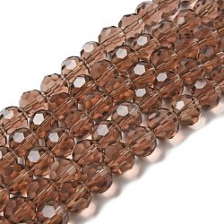 Transparent Glass Beads, Faceted(32 Facets), Round, Sienna, 10mm, Hole: 1.8mm, about 66~68pcs/strand, 24.02~24.13 inch(61~61.3cm)(EGLA-A035-T10mm-D13)