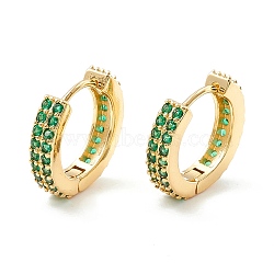 Cubic Zirconia Chunky Hinged Huggie Hoop Earrings for Women, Real 18K Gold Plated Brass Jewelry, Cadmium Free & Nickel Free & Lead Free, Lime Green, 18.5x4mm, Pin: 1mm(EJEW-P196-21G-03)