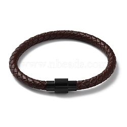 Leather Braided Round Cord Bracelet, with 304 Stainless Steel Magnetic Clasps for Men Women, Coconut Brown, 8-1/4 inch(21cm)(BJEW-F460-02EB)