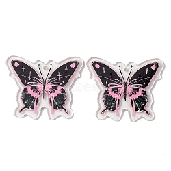 Transparent Printed Acrylic Pendants, Butterfly Charm, Black, 39x46.5x2mm, Hole: 2mm(X-TACR-P005-02B)