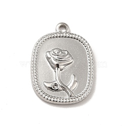 304 Stainless Steel Pendants, Rectangle with Rose, Stainless Steel Color, 18x13.5x2.5mm, Hole: 1.4mm(STAS-E176-09P)