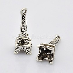 Tibetan Style Alloy Pendants, Eiffel Tower Charm for Bracelet Making, Lead Free & Cadmium Free, Antique Silver Color, 24x8x7mm, Hole: 1.5mm(X-EA9450Y)