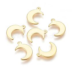 304 Stainless Steel Charms, Moon, Real 24k Gold Plated, 15.5x11x1mm, Hole: 1.4mm(STAS-H557-31G)