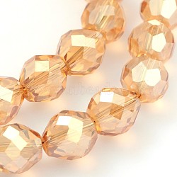 Full Rainbow Plated Faceted Round Glass Bead Strands, BurlyWood, 10mm, Hole: 1mm, about 50pcs/strand, 19.6 inch(EGLA-J058-FR02)