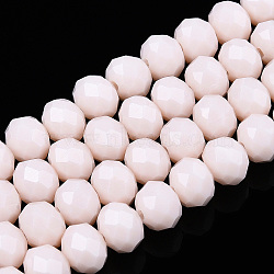 Opaque Solid Color Glass Beads Strands, Faceted, Rondelle, Misty Rose, 8x6mm, Hole: 1mm, about 65~68pcs/strand, 15.7~16.1 inch(40~41cm)(EGLA-A034-P8mm-D33)