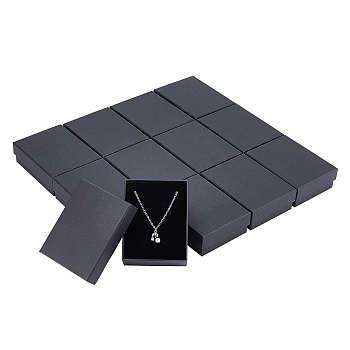Kraft Cotton Filled Cardboard Paper Jewelry Set Boxes, for Ring, Necklace, with Sponge inside, Rectangle, Black, 9x7x3cm, Inner Size: 8.5x6.4x1.7cm