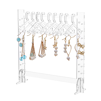 Transparent Acrylic Earring Hanging Display Stands, Clothes Hanger Shaped Earring Organizer Holder with 10Pcs Hangers, Clear, Finish Product: 15x4x15cm, 1 set/box