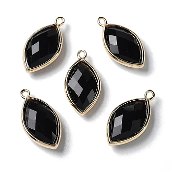 Natural Obsidian Pendants, with Platinum Brass Edge, Faceted, Horse Eye, 22x12x5.5mm, Hole: 1.8mm