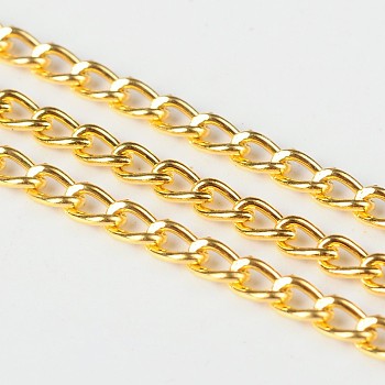 Iron Twisted Chains Curb Chains, Unwelded, with Spool, Golden, Link: 3x5mm, 0.8mm thick, about 328.08 Feet(100m)/roll