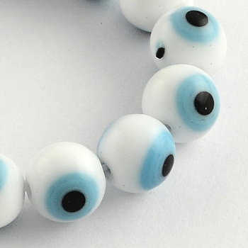 Round Handmade Evil Eye Lampwork Beads Strands, Cadet Blue, 8mm, Hole: 1mm, about 48pcs/strand, 13.7 inch