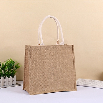 Blank Burlap Bags Totes with Handle, Rectangle, Tan, 25x15x25cm