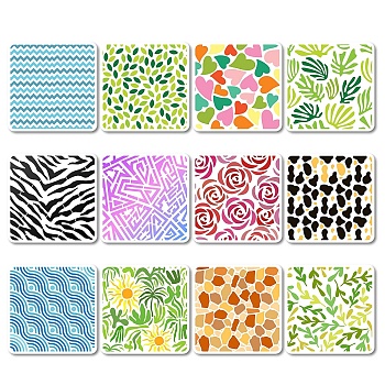 12Pcs 12 Styles PET Plastic Hollow Out Drawing Painting Stencils Templates, Square, Mixed Patterns, 18x18cm, 1pc/style