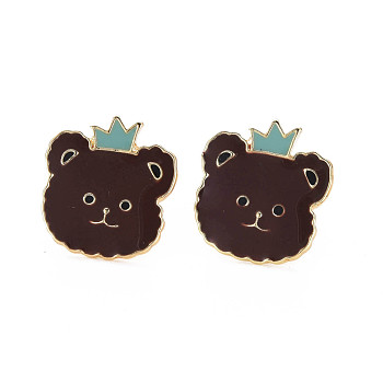 Bear with Crown Enamel Pin, Animal Alloy Brooch for Backpack Clothes, Cadmium Free & Lead Free, Light Gold, Coconut Brown, 20x18x11mm, Pin: 1mm