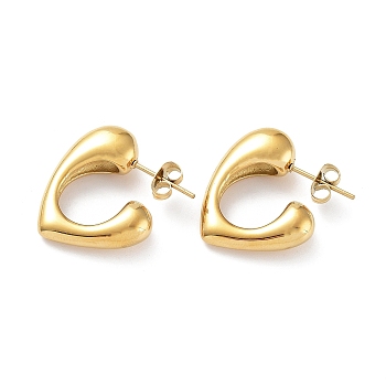 304 Stainless Steel Stud Earrings, Heart, Golden, 25x7mm
