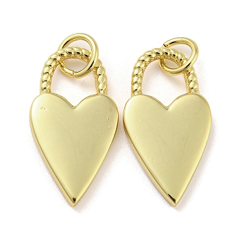 Rack Plating Brass Pendants, Long-Lasting Plated, Cadmium Free & Lead Free, Heart Charm, Real 18K Gold Plated, 18.5x9.8x1.8mm, Hole: 3.8mm