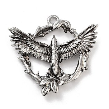 Tibetan Style Alloy Pendants, Eagel with Round, Antique Silver, 40x41x5mm, Hole: 3mm