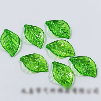 Plastic Pendants, Leaf, Green, 18x10mm, Hole: 2mm