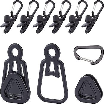 SUPERFINDINGS Plastic & Aluminium Alloy Tarp Clips, with Carabiner Clips, for Outdoors Camping Awning Tent, Black, 3 sets/bag