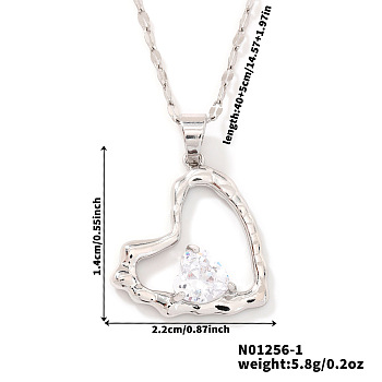 Brass Clear Cubic Zirconia Chic High-end Heart Pendant Necklaces for Women, Platinum, 15.75 inch(40cm)