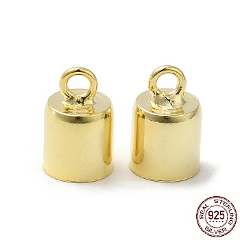 925 Sterling Silver Cord Ends, End Caps, Column, Golden, 9x6mm, Hole: 1.6mm, Inner Diameter: 5mm