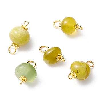 Natural Olive Jade Links Connectors, with Alloy Daisy Spacer Beads & Brass Eye Pin, Golden, Nuggets, 17~19.5x9~11x8.5~10mm, Hole: 1.6~3.3mm