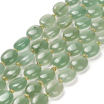 Natural Green Aventurine Beads Strands, with Seed Beads, Oval, 11~12x9~10x4.5~5mm, Hole: 0.9mm, about 29pcs/strand, 15.35''(39cm)